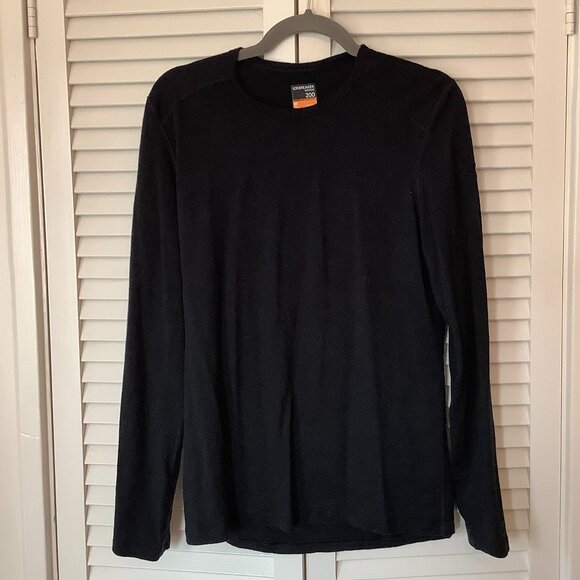 Icebreaker men's base layer 200 tee long sleeve black medium wool shirt crewneck - Picture 1 of 11